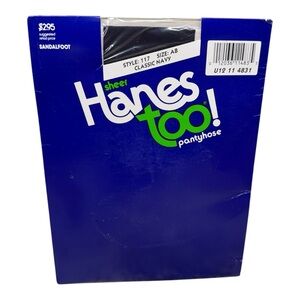 1990 HANES TOO Size AB Classic Navy Sheer Sandalfoot PantyHose Style 117